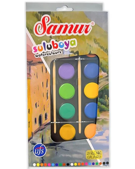 Samur Büyük Boy Sulu Boya 21 Renk 2li Fırça ürün görseli