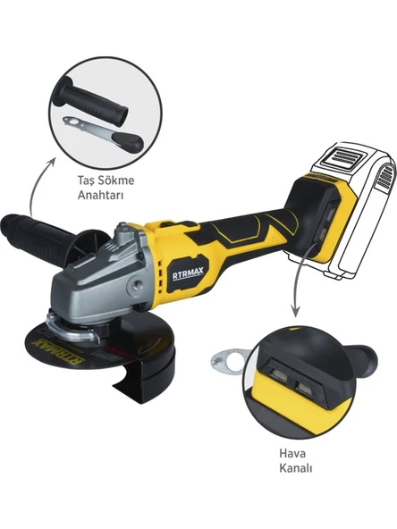 Rtrmax Şarjlı Avuç Taşlama Makinası 18V Kömürsüz 125 mm (Aküsüz) RTX3060B - Resim 4