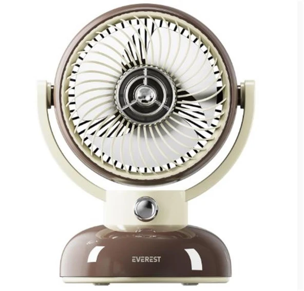 Everest EFN12 Kahve 1200mAh 3 Hız Kademe Led Işıklı Retro Masaüstü Usb Fan - 1