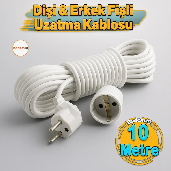 Seyyar Uzatma Kablosu 10 Metre Dişi-Erkek Fişli F19C Kalın Priz Prizli Sanayi Bahçe Elektrik Kablosu ürün görseli