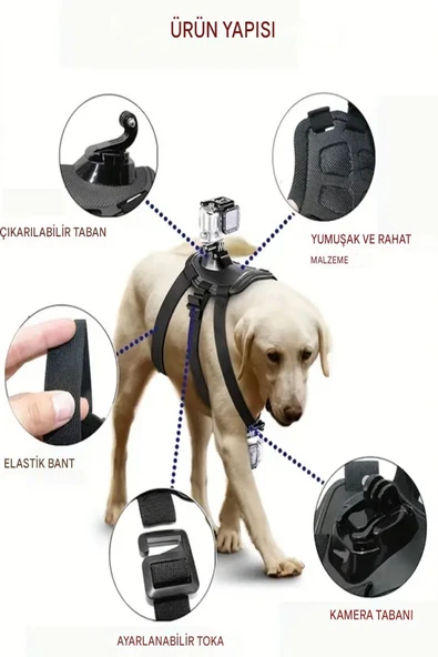 ULTRATEKNO GP197 Tüm Aksiyon Kameralara Uyumlu Köpek Montaj Kemeri Aksiyon Kamera Sabitleyici - Resim 8