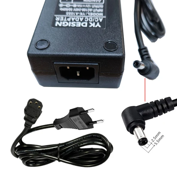12v 15A Standart uç L tipi 90 derece adaptör AC-DC 12V 15A adaptör - Resim 3