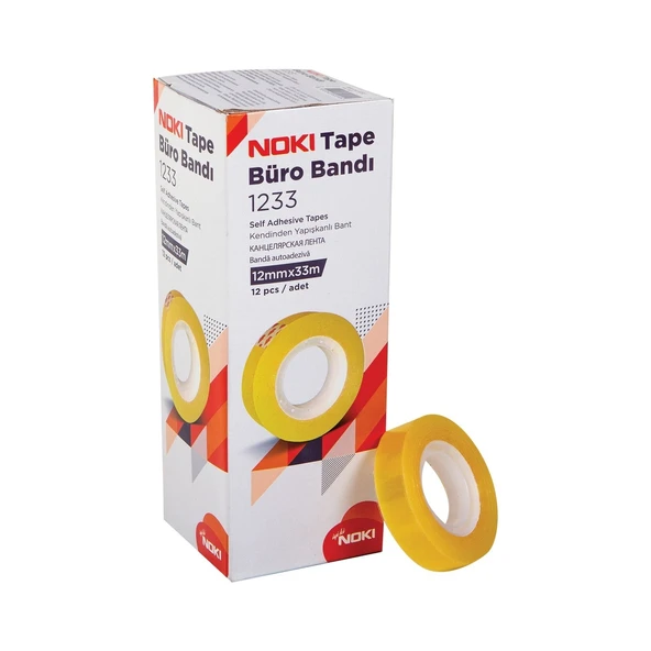 Noki Tape 1233 Şeffaf Büro Bandı 12mm x 3m 12’li Paket Ofis ve Okul Maskeleme Bandı