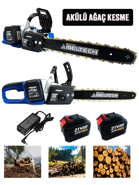 Germany Style İbeltech Çift Akülü Şarjlı 15 Pilli Zincirli Ağaç Odun Kesme Makinesi Testeresi Akülü