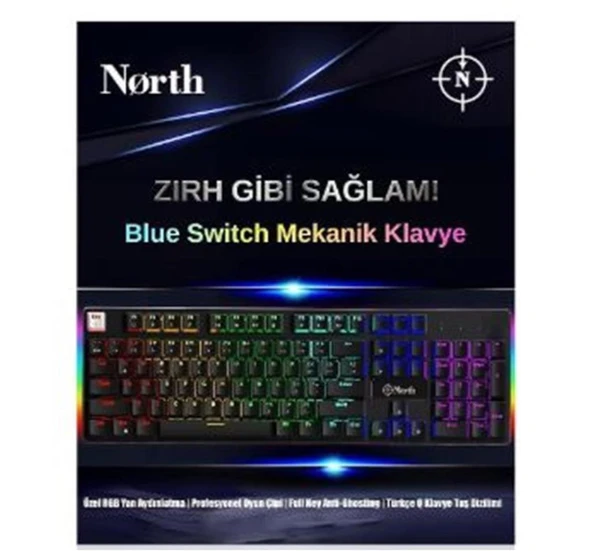 North Shield Blue Switch Türkçe Q RGB Mekanik Gaming Klavye - Resim 2