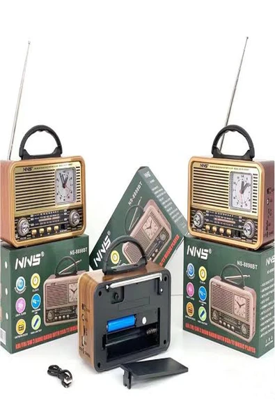 ULTRATEKNO NS-8898BT Nostaljik Radyo Analog Saatli FM Radyo Bluetooth Hoparlör USB TF AUX MP3 Çalar - Resim 5