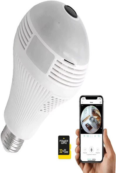 ULTRATEKNO Gerçek 1080P FHD Ampul Kamera Balık Gözü Lens 360° Panoramik Ev Güvenlik Kamerası + 32GB Hafıza Kart - 2