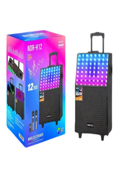 ULTRATEKNO NDR-H12 60 WATT Karaoke Ses Sistemi RGB Işıklı Çift Mikrofonlu Kumandalı DJ Bluetooth Hoparlör - 2