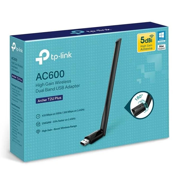 TP-Link Archer T2U Plus AC600 600 Mbps Dualband Antenli USB Wireless Adaptör - 2