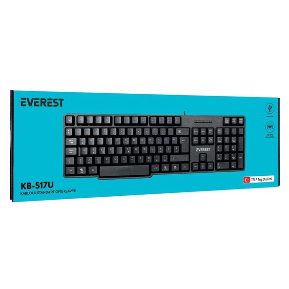 Everest KB-517UF Siyah USB F 2mt Kablo Uzunluğu Standart Klavye - Resim 2
