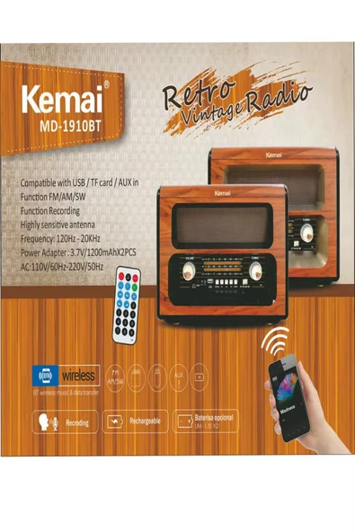 ULTRATEKNO Retro Analog Radyo MD-1910BT Şarjlı Nostaljik Radyo Bluetooth Fm Radyo USB SD MP3 - 4
