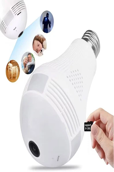 ULTRATEKNO Gerçek 1080P FHD Ampul Kamera Balık Gözü Lens 360° Panoramik Ev Güvenlik Kamerası + 32GB Hafıza Kart - 3