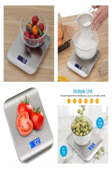 ULTRATEKNO 1 Gr - 5 Kg Kapasiteli Dijital Ekranlı Kaliteli Metalik Hassas Elektronik Mutfak Terazisi / Tartısı - 3