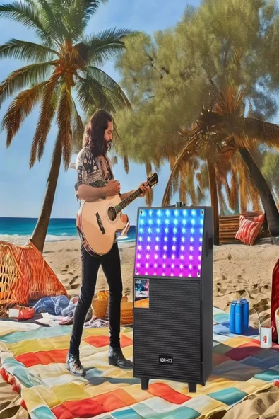 ULTRATEKNO NDR-H12 60 WATT Karaoke Ses Sistemi RGB Işıklı Çift Mikrofonlu Kumandalı DJ Bluetooth Hoparlör - 4