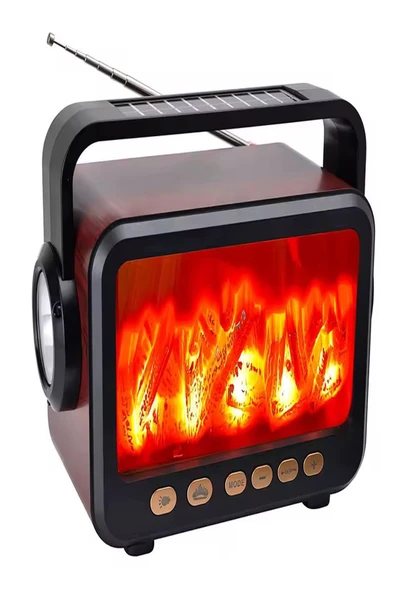 ULTRATEKNO Solar Panelli Şömine Nostaljik Görünümlü Bluetoothlu Ve Fenerli Mp3 Çalar Radyo Müzik Kutusu - 2
