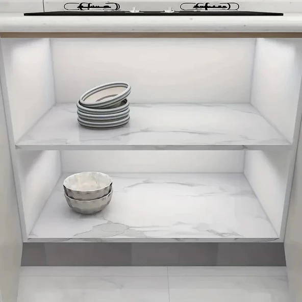 Mermer Desenli Mutfak Duvar Kağıdı Sticker - 5m X 60cm: Su Ve Yağa Dayanıklı, Yüksek Sıcaklık Esnekliğine Sahip Tezgah, Dolap, Ocak Yenileme Folyosu T10 - Resim 4