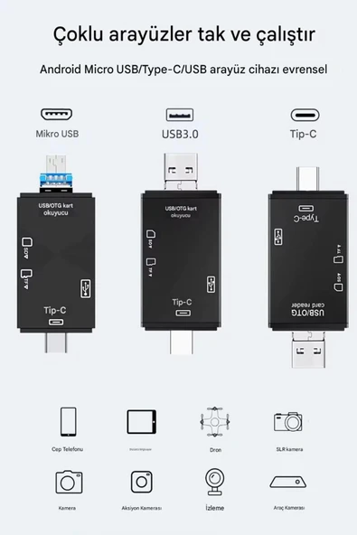 ULTRATEKNO 6in1 Tablet Telefon Uyumlu Micro SD Hafıza Kartı ve USB Flash Bellek , Klavye , Mouse OTG Çevirici - 2