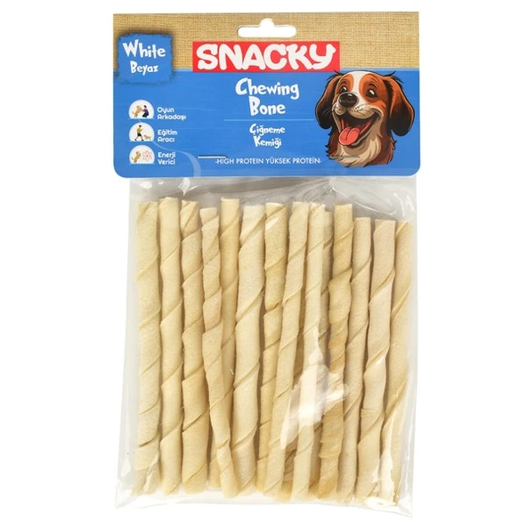 Snacky Beyaz Köpek Burgu Çubuk 15'li 13cm 105g