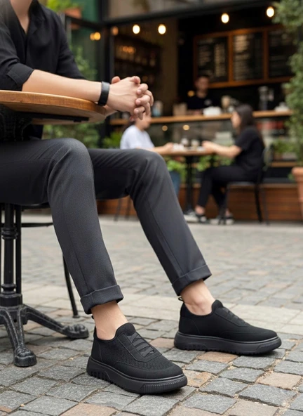 ET0911 Özel Örme Triko Deri Tozu Detaylı Günlük Spor Ayakkabı - Resim 3