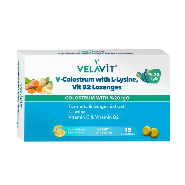 Velavit V-COLOSTRUM Lozenges Zencefil Zerdeçal 15 Tablet ürün görseli