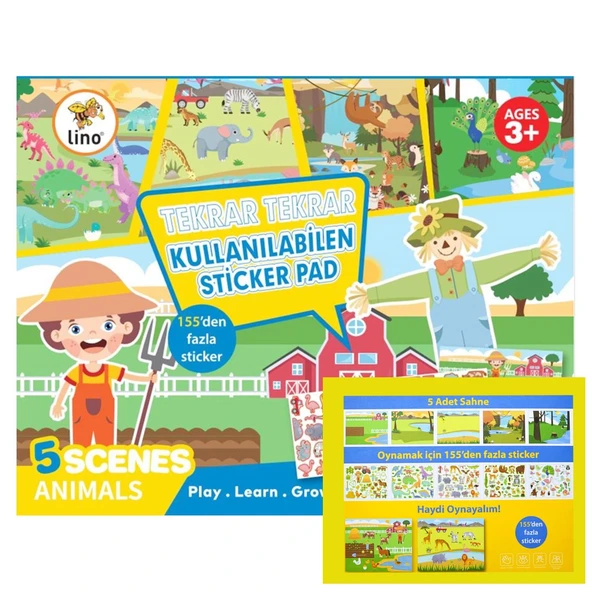 Lino Tekrar Kullanılabilen Sticker Pad Hayvanlar (LS-600) - Resim 3