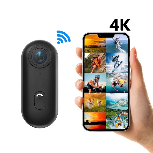 UHD 4K WiFi Vlog Kamera 30M Su Geçirmez Geniş Açı Lens Dahili Pil Manyetik Askılı