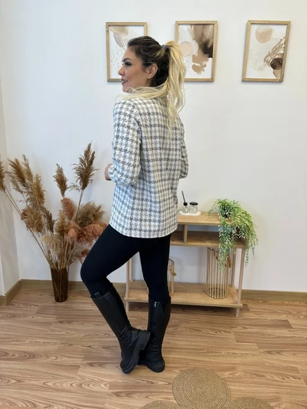 Kadın Uzun Kollu V Hakim Yaka çok Renkli Dokuma Bluz - Resim 2