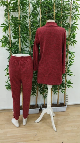 Kadın Uzun Kollu Balıkçı Yaka önden Düğmeli Bluz Ve Pantolon Yumoş Ikili Takım - Resim 5