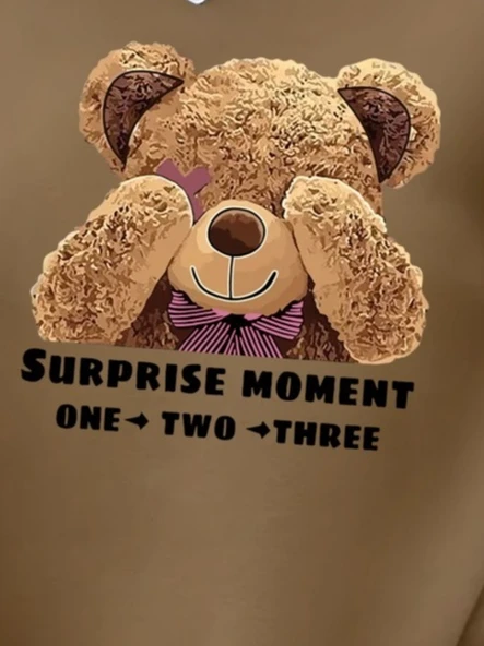 Kadın Uzun Kollu Bisiklet Yaka Ayıcık Desenli Viskon Iki Iplik Bluz - Resim 3