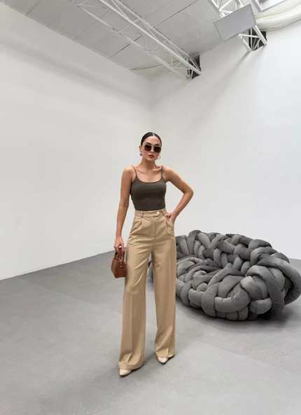 Trio Arka Bel Lasti̇k Detayli Palazzo Pantolon - Resim 3