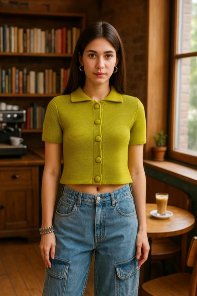 Bebe Yaka Düğmeli Bluz - Resim 5