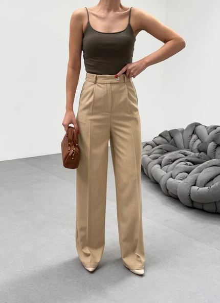 Trio Arka Bel Lasti̇k Detayli Palazzo Pantolon - Resim 4