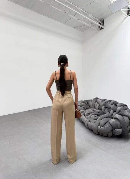 Trio Arka Bel Lasti̇k Detayli Palazzo Pantolon - Resim 2