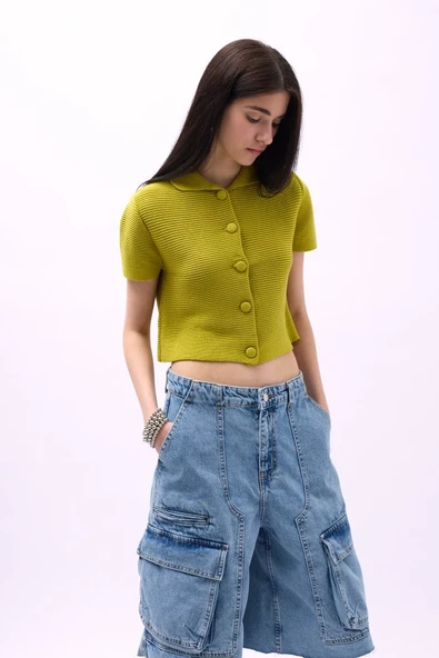 Bebe Yaka Düğmeli Bluz - Resim 3