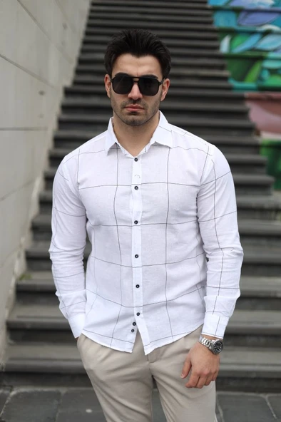 Erkek Pamuklu Keten Kumaş Gömlek ürün görseli