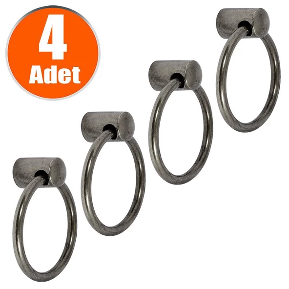 Cordia Sarkaç Eskitme Antik Gümüş Metal Halka (4 ADET) Mobilya Mutfak Dolap Kulpu Kulbu Kulpları
