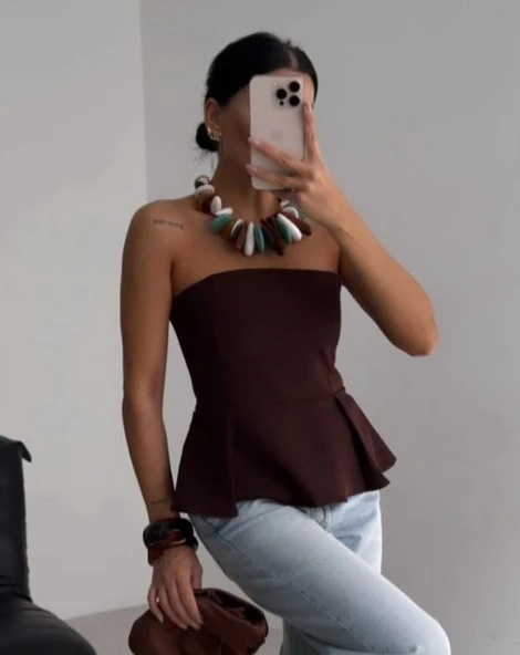 Pileli Straplez Bluz ürün görseli