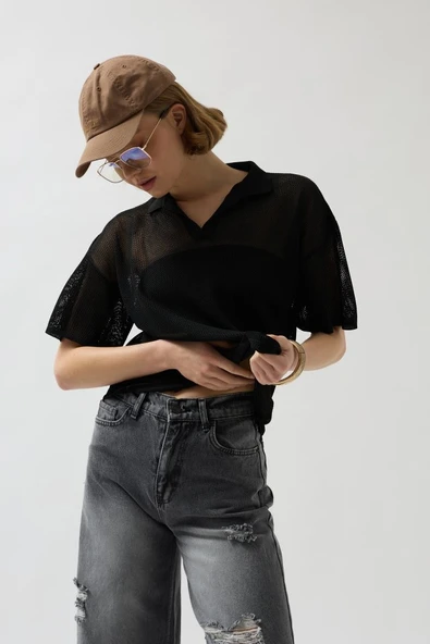 Polo Yaka TransparanT-Shirt - Resim 3