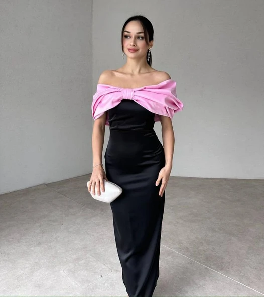 Pembe Önü Fiyonklu Elbise - Resim 3