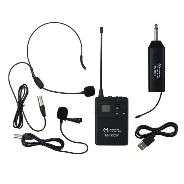 MagicVoice MV-1303Y UHF 1 Yaka + 1 Headset Kablosuz Profesyonel Telsiz Mikrofon