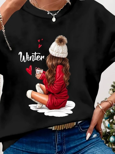 Kadın Yılbaşı Özel Uzun Kollu Bisiklet Yaka Desenli Viskon Iki Iplik Bluz - Resim 2