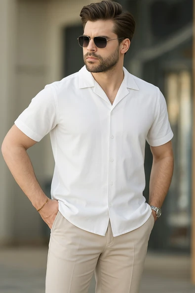 İki İplik Kumaş  Gömlek - Beyaz ürün görseli