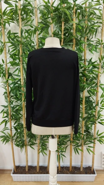 Kadın Uzun Kollu Bisiklet Yaka Viskon Iki Iplik Bluz - Resim 5