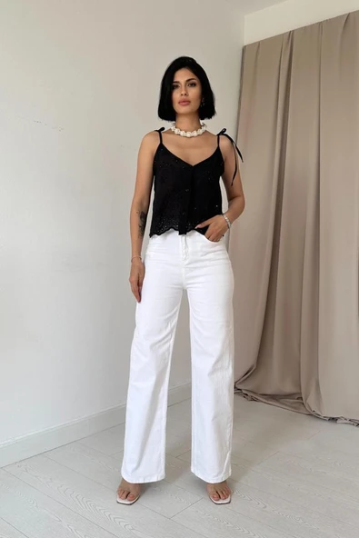 Siyah Bağcıklı Brode Bluz - Resim 2