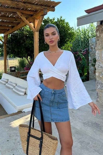 Cecile Denim Mini Etek 4015-17 - Resim 4