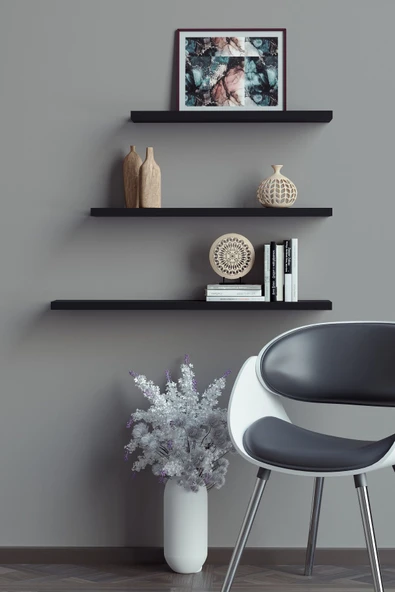 yankı-byeg 40 Cm 50 Cm 60 Cm 3lü Mat Siyah Mdf Uçan Duvar Rafı Gizli Bağlantı Kitaplık ürün görseli