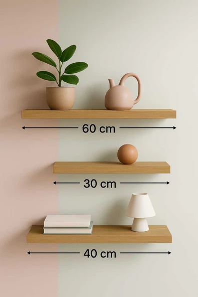 yankı-byeg 60 Cm 40 Cm 30 Cm 3lü Safir Meşe Mdf Uçan Duvar Rafı Gizli Bağlantı Kitaplık - Resim 2