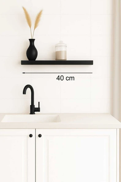 yankı-byeg 40 Cm Mat Siyah Mdf Uçan Duvar Rafı Gizli Bağlantı Kitaplık Ahşap - Resim 2