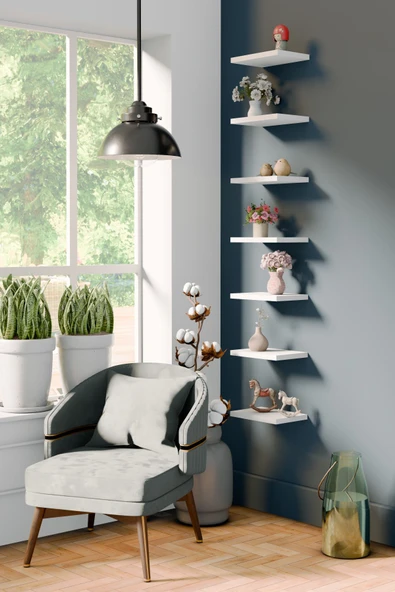 yankı-byeg 20 Cm 7li Mat Beyaz Mdf Uçan Duvar Rafı Gizli Bağlantı Çiçeklik ürün görseli