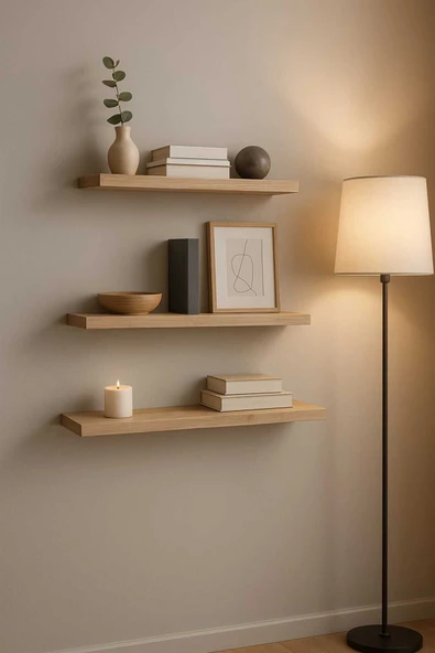 yankı-byeg 3lü Ahşap Boyanabilir Uçan Duvar Rafı 40 cm 35 cm 30 cm Ham Ahşap ürün görseli